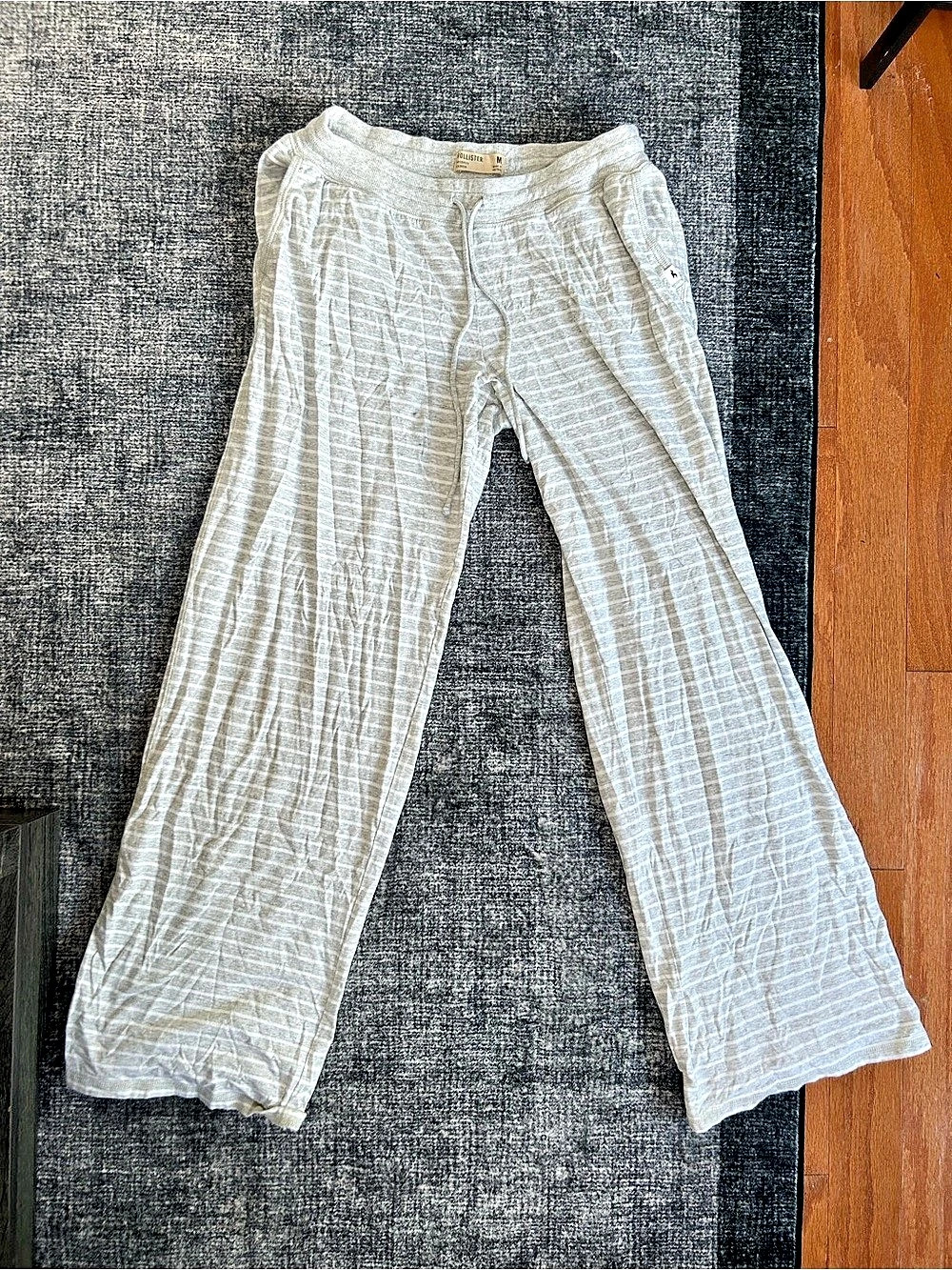 Hollister Striped Wide Leg Pants in White & Gray